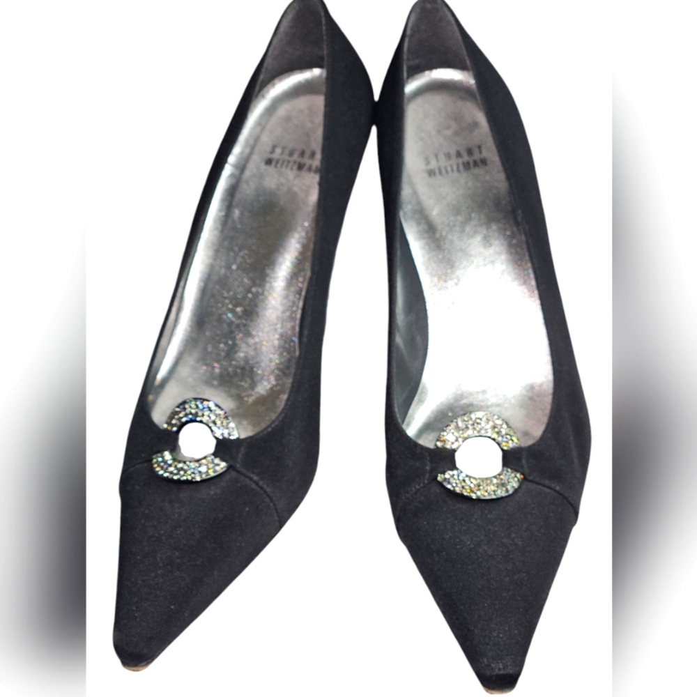 Stuart Weitzman Womens Embellished Rhinestones Pointed Pumps Black Size 8.5